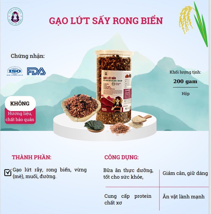 Gạo lứt sấy rong biển Hộp 200g – Cô gái BH.NÔNG