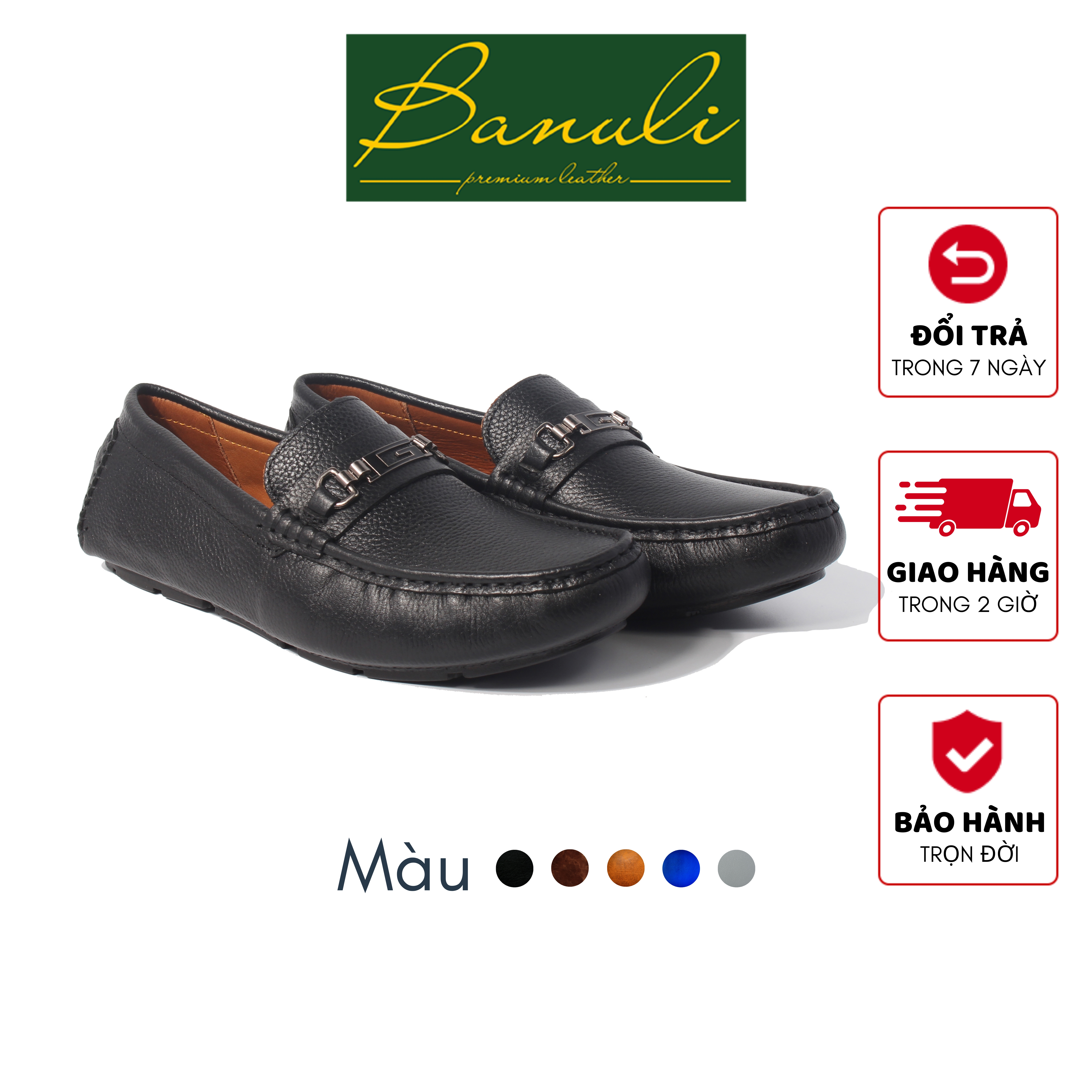Giày Lười Da Nam BANULI C4ML2T0 - Da Bò Tumbled Siêu Mềm, Đế Khâu Moccasin Siêu Nhẹ