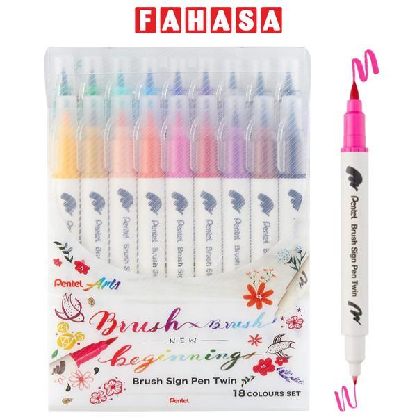 Bộ 18 Bút Lông Màu Nước 2 Đầu - Brush Sign Pen Twin - Pentel Art SESW30C-18E