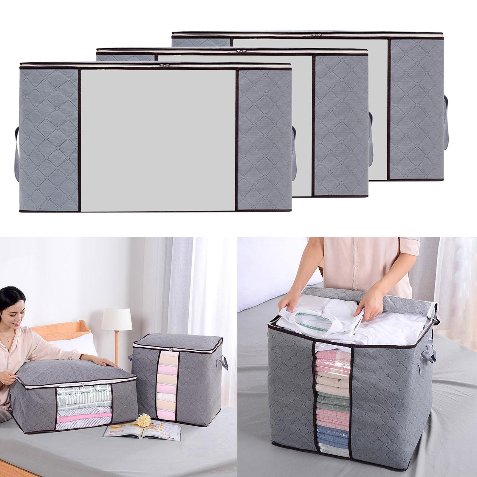 3 Pieces Foldable Closet Organizer 150L Storage Bags Container Carry Handle