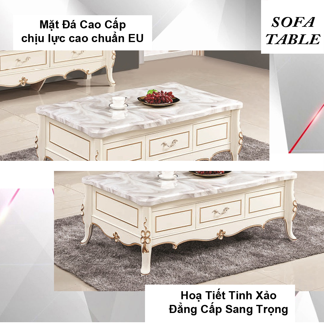 Bàn Sofa LOUIS Mặt Đá Size 1.3m / 2 Ngăn Kéo / Dòng Cao Cấp - Hàng Nhập Khẩu AZP-T306