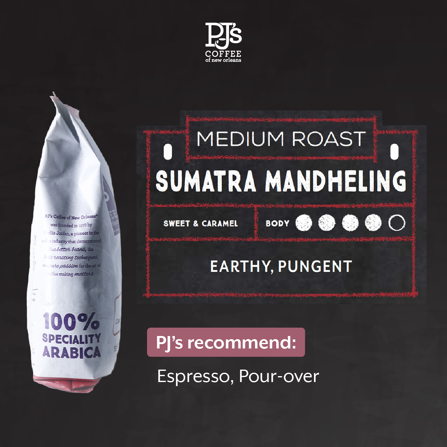 Sumantra Mandheling (Medium Roast) - PJ's Coffee  Cà Phê hạt