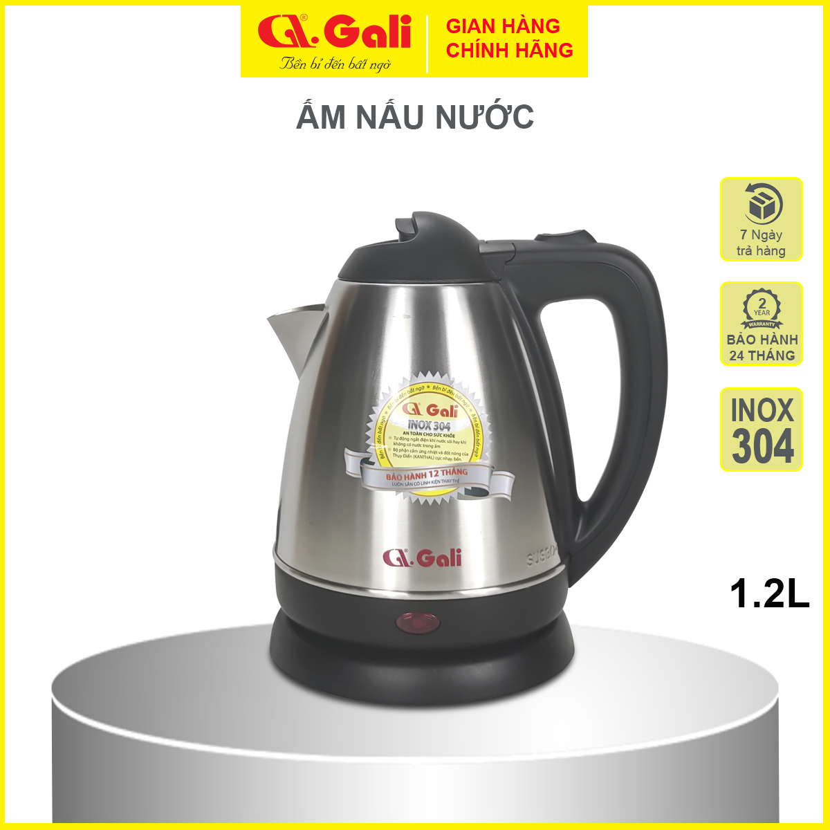 Ấm đun nước siêu tốc Gali dung tích lớn 5 lít, thân bình inox 304, đun sôi tự động ngắt điện, không phôi nhiễm, bảo hành 24 tháng Gali., hàng chính hãng 100%