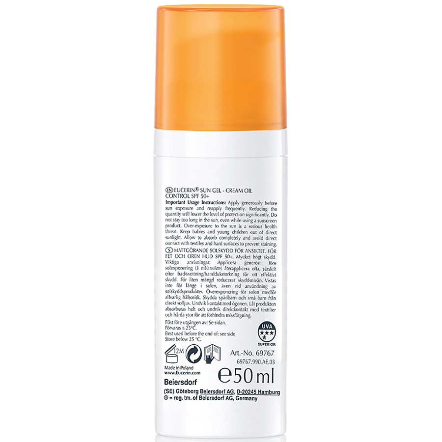 Combo Eucerin Kem Chống Nắng Da Nhờn Mụn Sun Gel-Cream Dry Touch Oil Control SPF50+ & Nước Tẩy Trang Cho Da Mụn