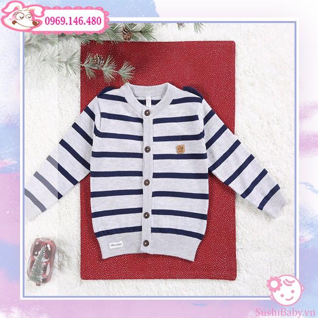 Áo len cài giữa cardigan sọc ngang phối màu xinh xắn