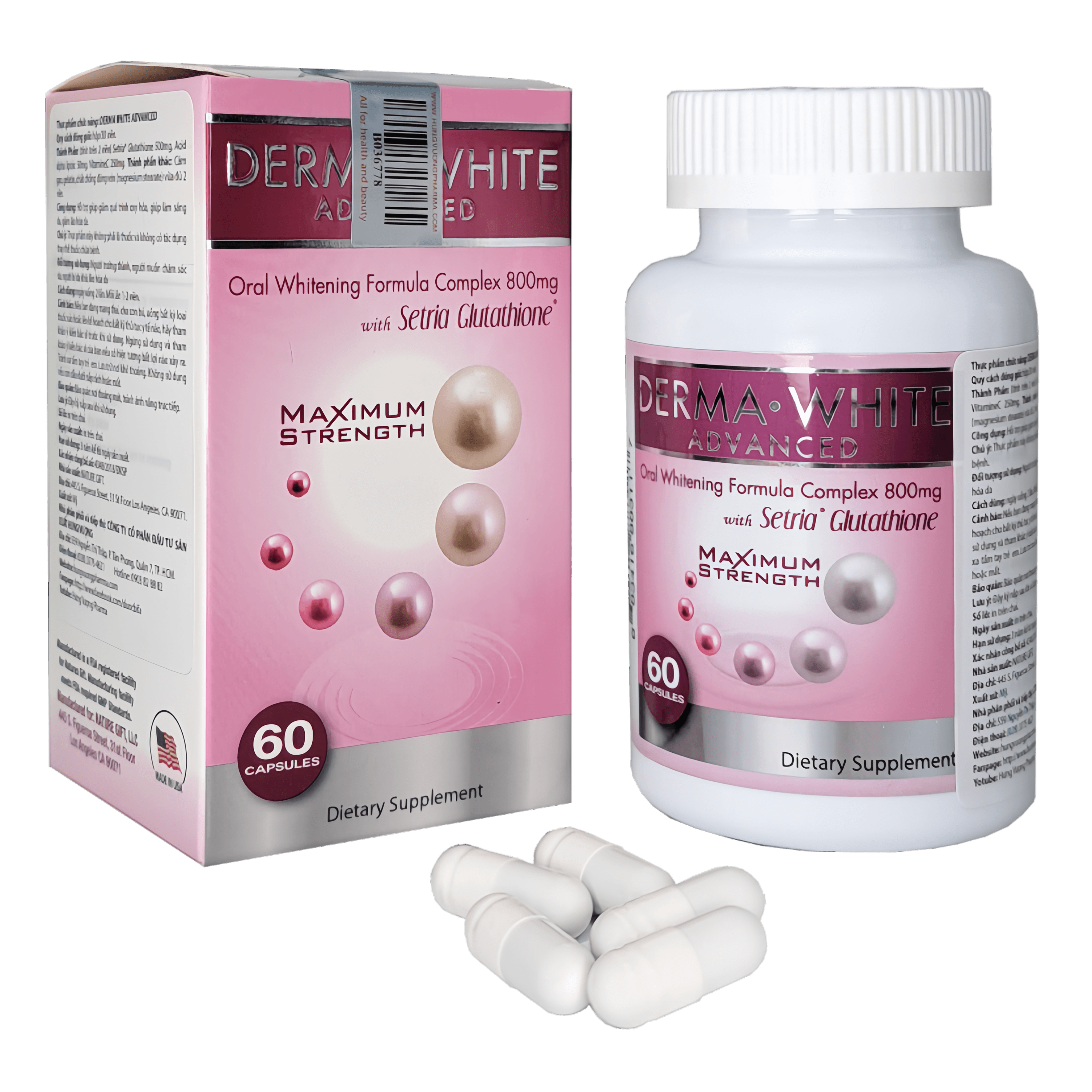 Viên uống trắng da DERMA WHITE ADVANCED - Glutathion 500mg