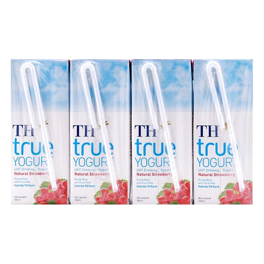 Thùng Sữa Chua Uống Tiệt Trùng Hương Dâu Tự Nhiên TH True Yogurt (180ml x 48 Hộp)