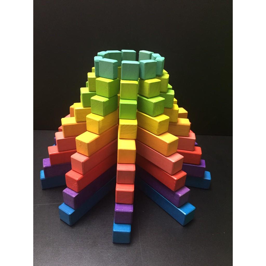 Đồ chơi gỗ - Bộ xếp hình 100 chi tiết cao thấp cho bé sáng tạo và học toán