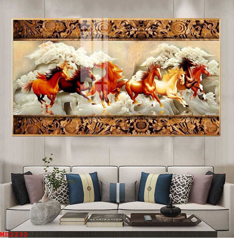 Tranh Bát Mã Truy Phong Đem Tài Lộc Cho Gia Chủ - Tranh Canvas Treo Tường Phong Thủy