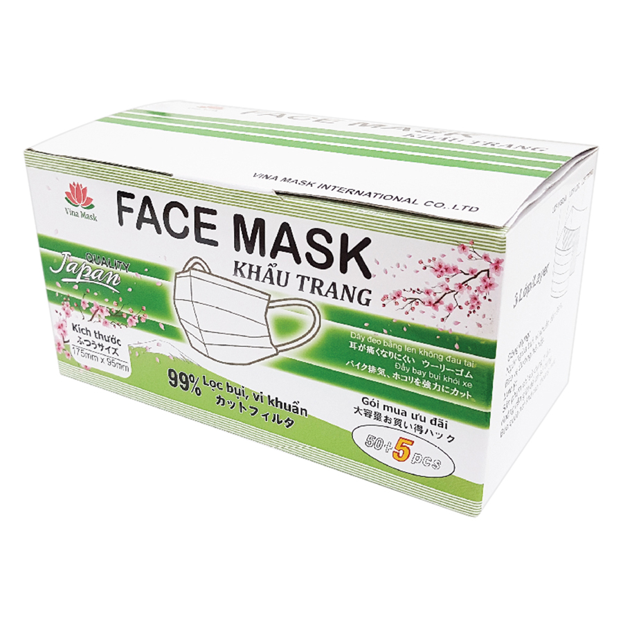 Khẩu trang Y Tế Face Mask 3 lớp 55 cái (màu trắng)