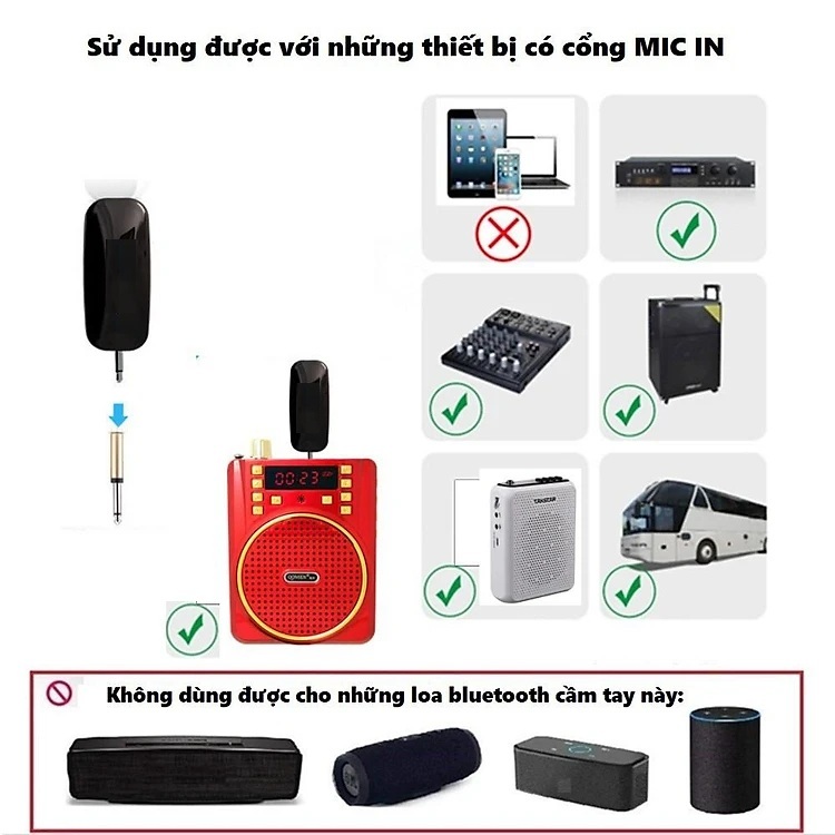 Micro trợ giảng không dây kết nối 2.4G cho giáo viên, cắm loa kéo, loa trợ giảng, âm ly *MIC THAY ĐỔI TẦNG SỐ TỰ ĐỘNG TRÁNH TRÙNG SÓNG* - hàng chính hãng