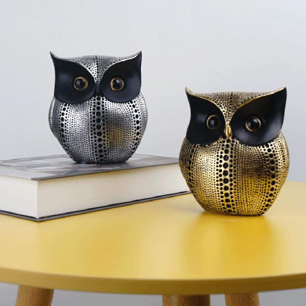 Chic Owl Figurine Sculpture Decorative Ornament Miniature Decor