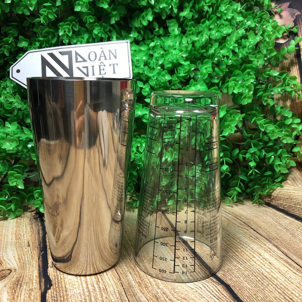Bình Lắc Boston 2 Mảnh INOX - THUỶ TINH. Bình Lắc Cocktail có chia Vạch định lượng - Dụng Cụ Pha Chế, Dụng Cụ Quầy Bar