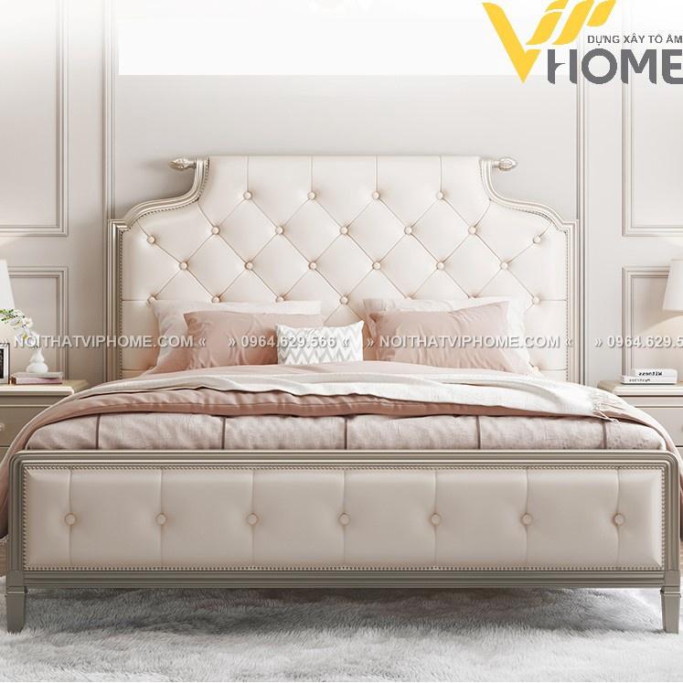 Giường ngủ bọc da nhập khẩu phong cách tân cổ điển đẹp GBD-00132.