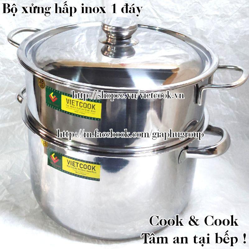 Bộ xửng hấp inox 2 tầng đáy từ size 24, 26, 28, 30, 32 cm chõ hấp thực phẩm đồ xôi inox