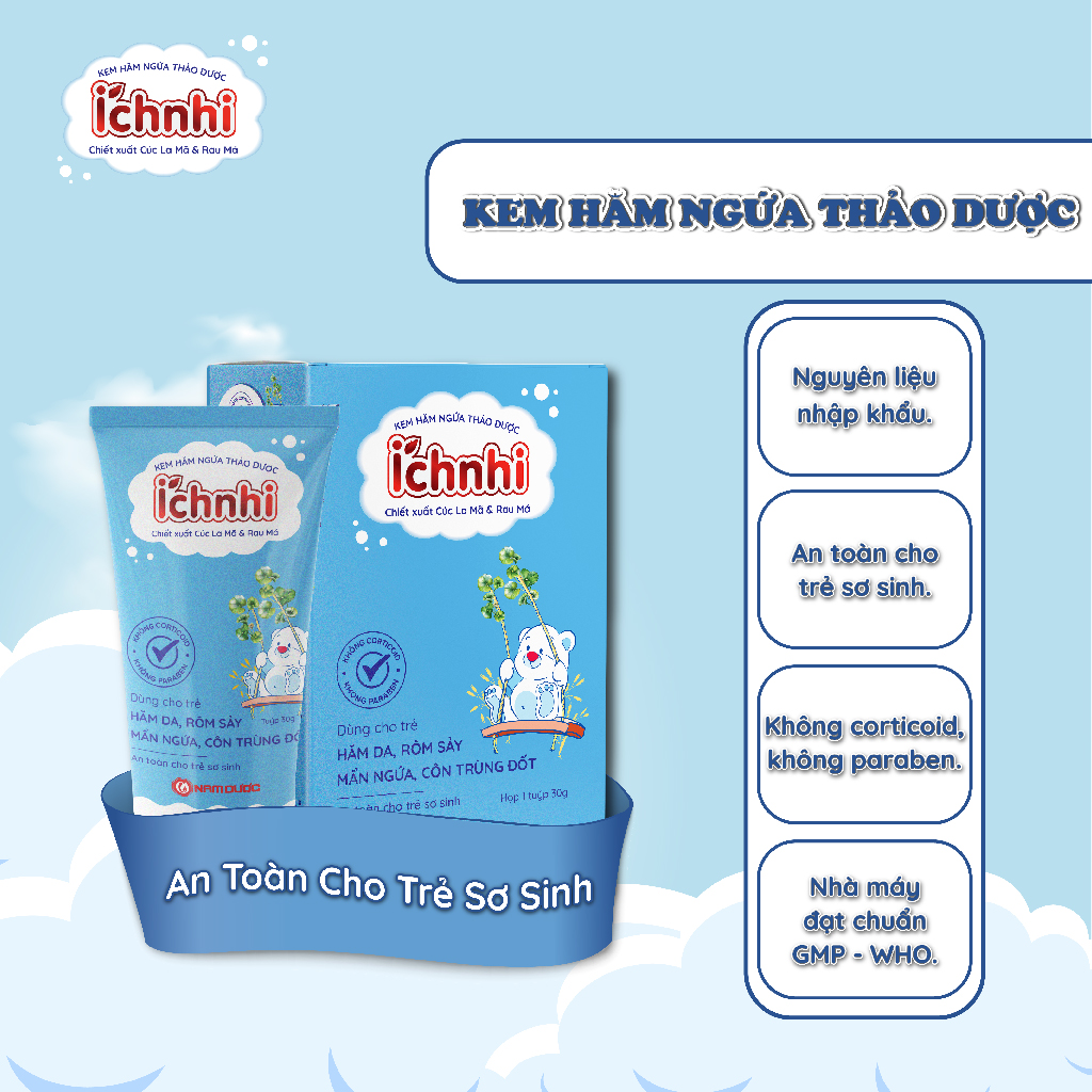 Kem hăm ngứa thảo dược Ích Nhi-Tuýp 30gr, làm dịu da, hết viêm ngứa, hăm da, an toàn cho trẻ sơ sinh