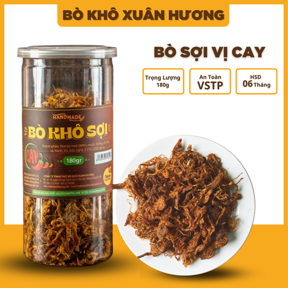 Khô bò khô sợi loại 1, thịt bò khô xé sợi vị cay đặc biệt Xuân Hương siêu ngon 180g