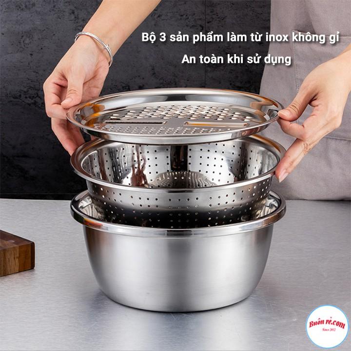 Combo 5 bộ rổ, chậu kèm nạo rau củ quả inox đa năng 3in1 siêu tiện dụng- Buôn rẻ.com 00993