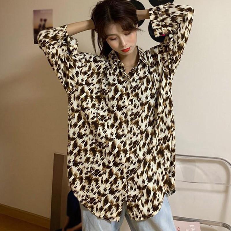 Áo Sơ Mi Chiffon Dáng Rộng Họa Tiết Da Báo Quyến Rũ Cho Nữ