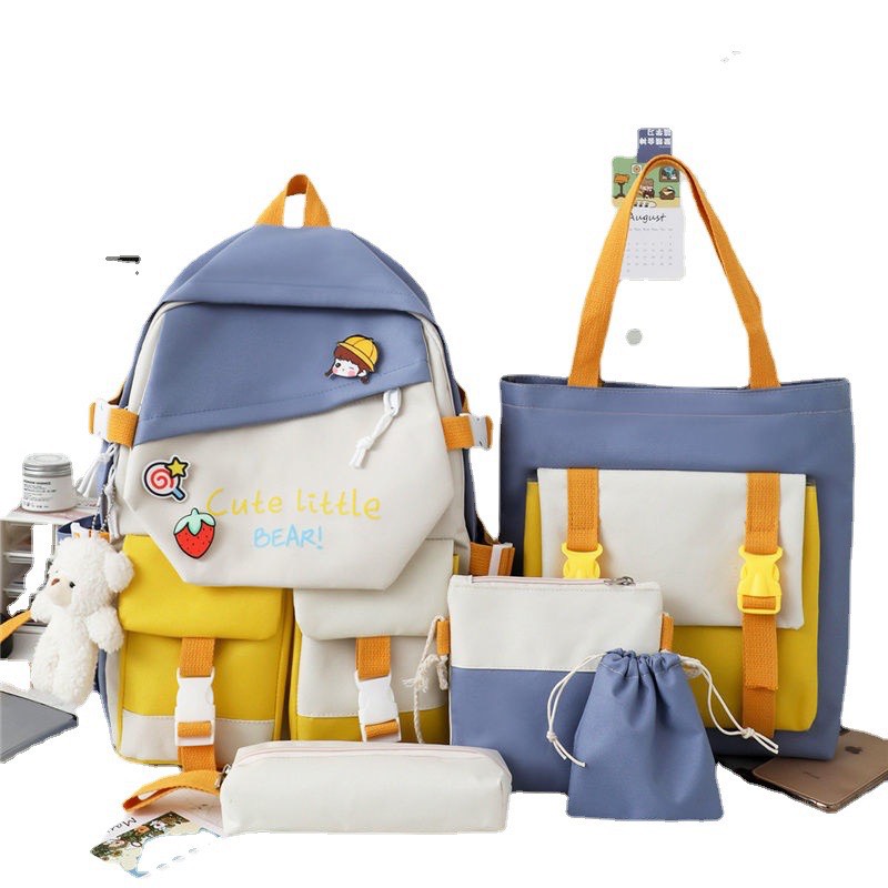 Set balo 4 món, Bao Thời Trang, Balo Chống Thấm Nam Nữ - Combo 4 Món Ulzzang Đi Học Cute Liitle