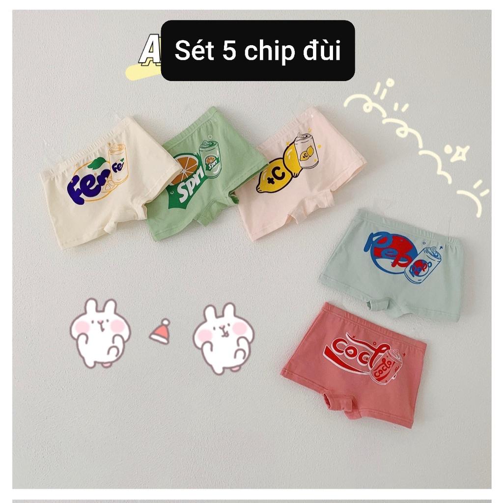 Combo 5 chip đùi nữ sinh chất cotton cao cấp đáy kháng khuẩn cho bé gái từ 9-35kg