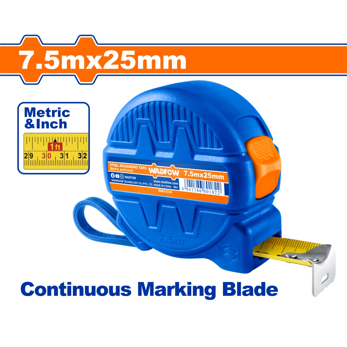 THƯỚC KÉO THÉP NỀN VÀNG 7.5X25MM WMT4340 WADFOW - HÀNG CHÍNH HÃNG