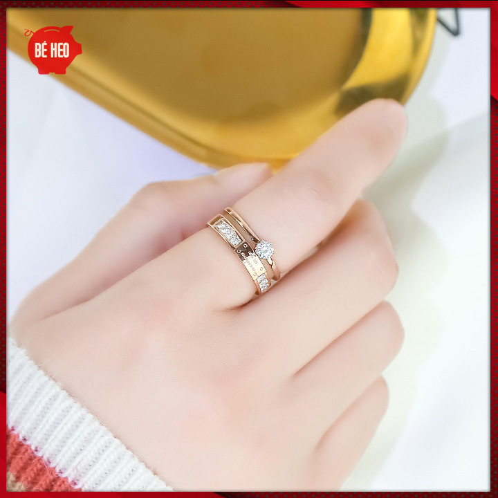 Nhẫn titan nạm đá zircon khắc chữ Love forever Trang sức Bé Heo BHN141