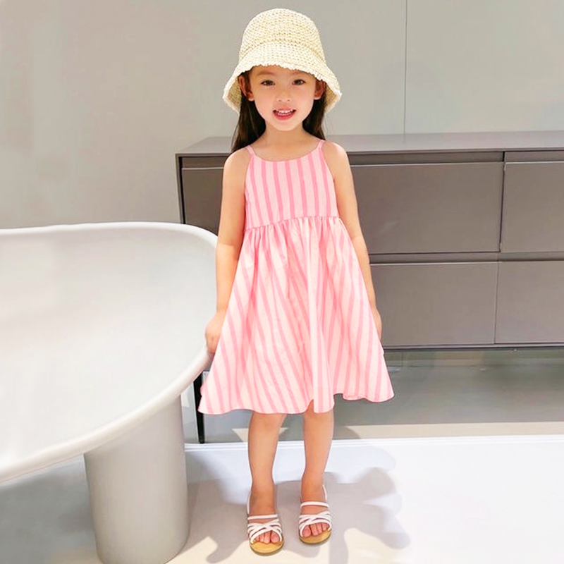 Đầm cho bé 8-24kg chất đũi mềm Baby-S, Váy 2 dây cho bé dáng xòe phối nơ mặt lưng xinh xắn – SD092