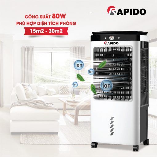 Quạt điều hòa không khí Rapido LUCKY 6000M mặt kính phong thủy-Hàng chính hãng