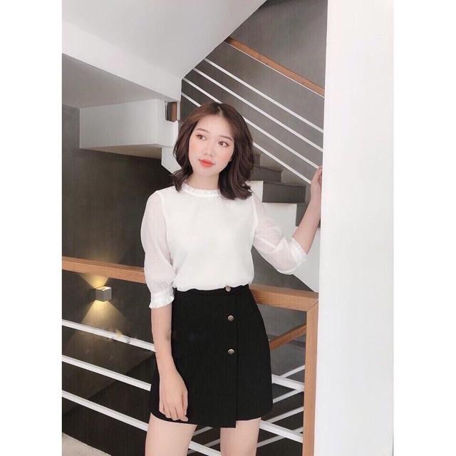 Quần giả váy 3 cúc hoa chất tuyết mưa