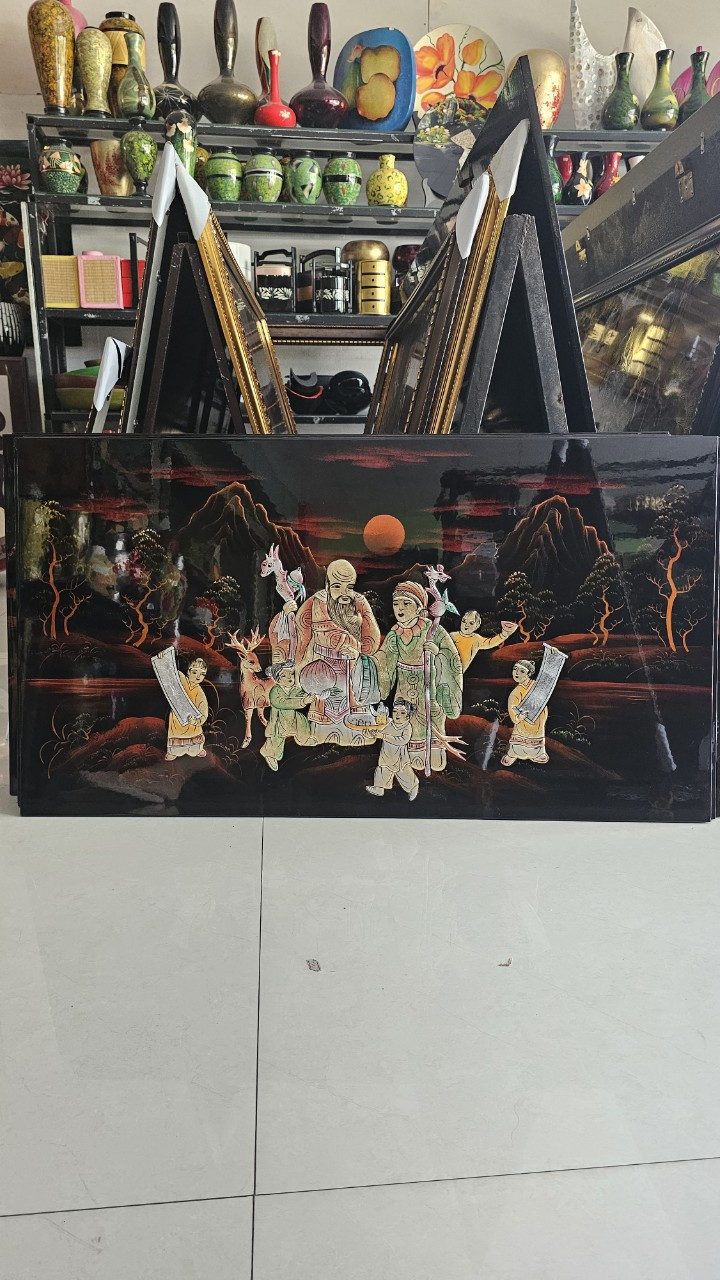 Tranh Sơn mài Phúc Lộc Thọ cẩn ốc đẹp 80x160 cm trang trí, làm quà tặng ý nghĩa
