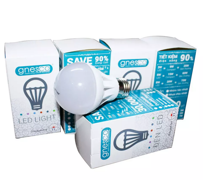 Đèn LED búp nhựa phủ matt cao cấp bộ 5 cái Gnesco 5W (sáng trắng)