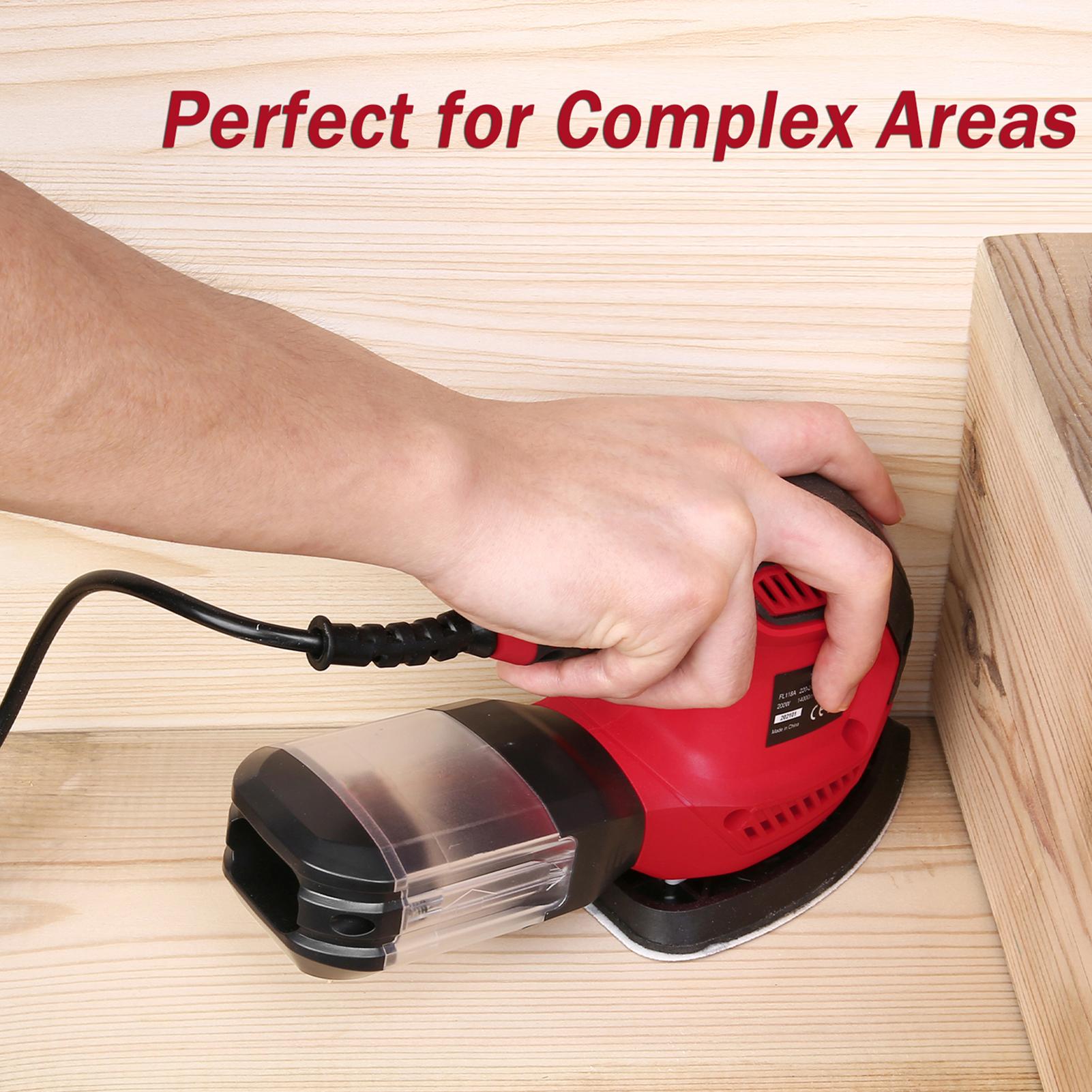 Detail Sander 1.6A 200W 14000 OPM Compact Sander Efficient Dust Collection System with 2pcs Polishing Pads & 20pcs Sandpapers for Tight Spaces Sanding/Polishing in Home Decoration & DIY