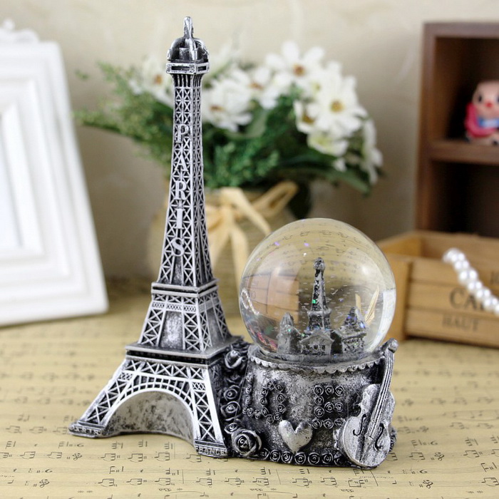 Quả cầu tuyết tháp Eiffel, Quả cầu pha lê tuyết có đèn led và tháp Eiffel - Màu bạc