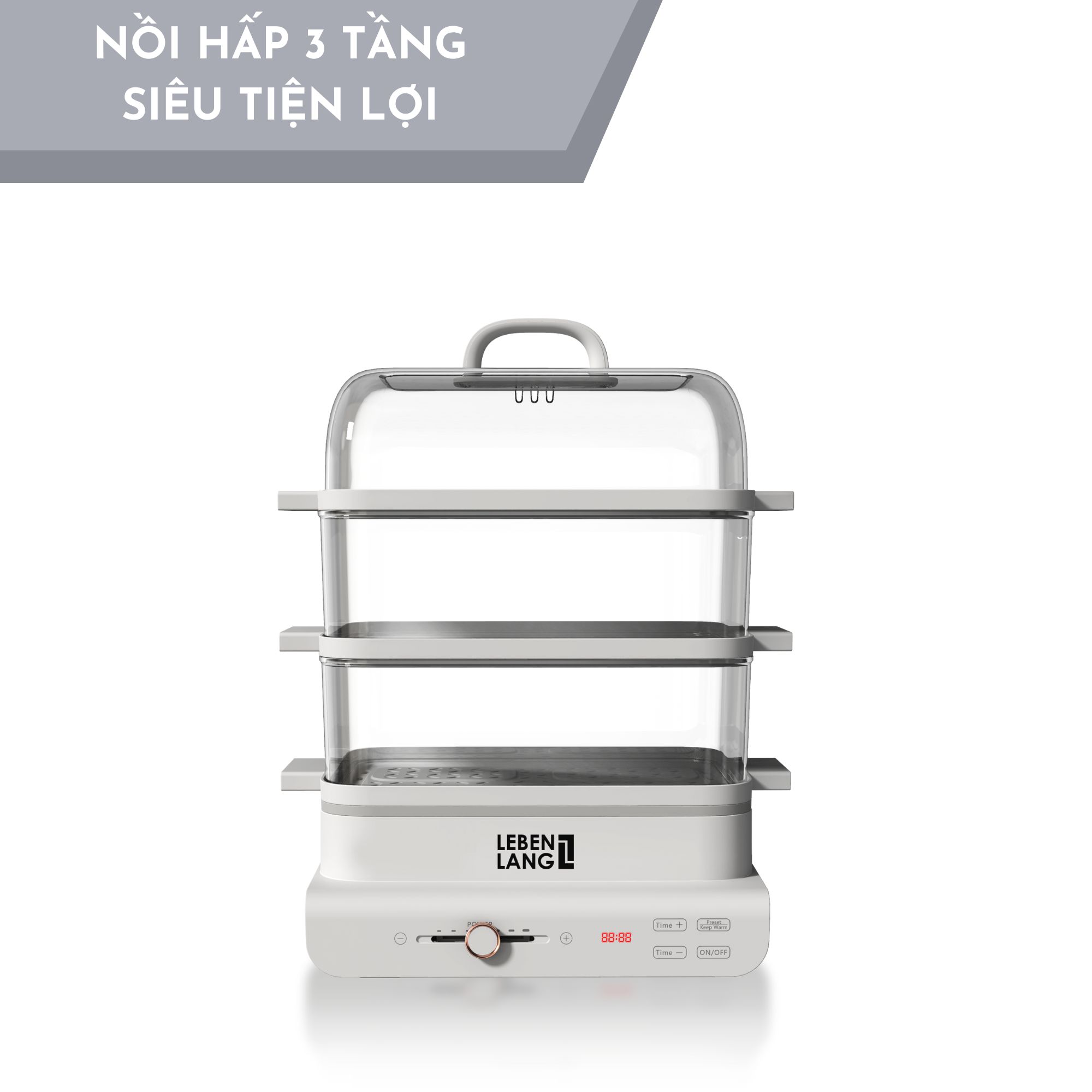 Nồi hấp điện đa năng LEBENLANG LBEL5031 nồi hấp 3 tầng, siêu tiện lợi, dung tích 18L, công suất 900W - hàng chính hãng