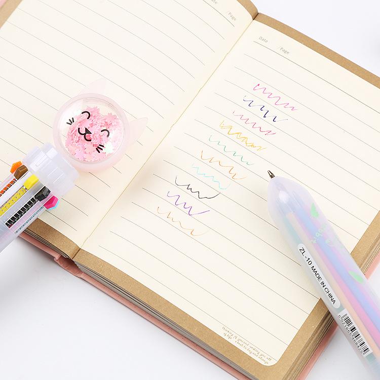 Bút bi bấm 10 màu nhũ chảy đầu hình thỏ xinh