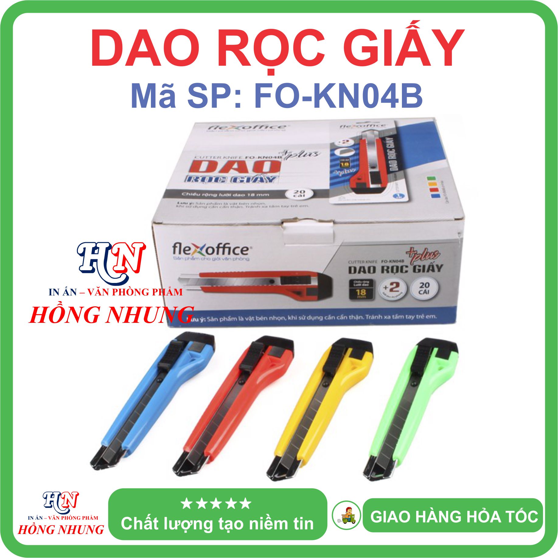 [SALE] Dao Rọc Giấy Flexoffice FO-KN04B / KN02B, Chiều Rộng Lưỡi Dao 18mm, Mẫu Mã Đẹp, Bao Bì Sang Trọng