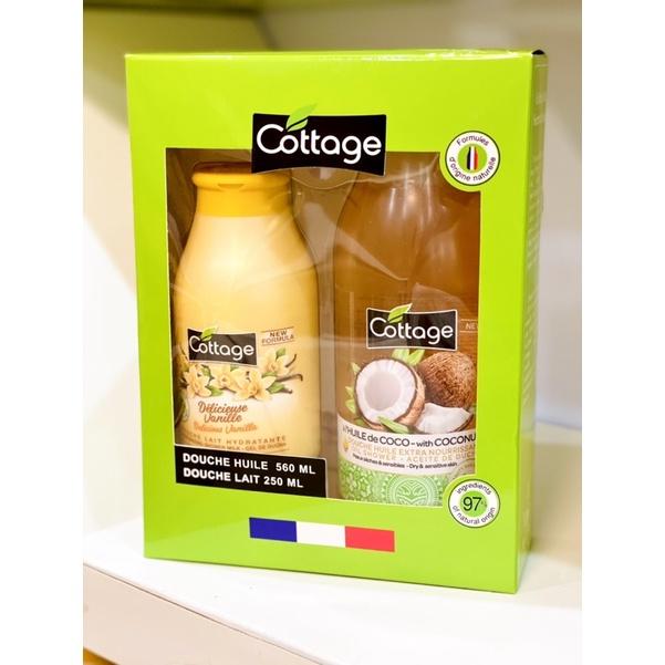 Combo Hộp Quà Tặng 2 Món sữa tắm Dưỡng ẩm Cottage 250ml Hương Vani và 560ml Hương dừa