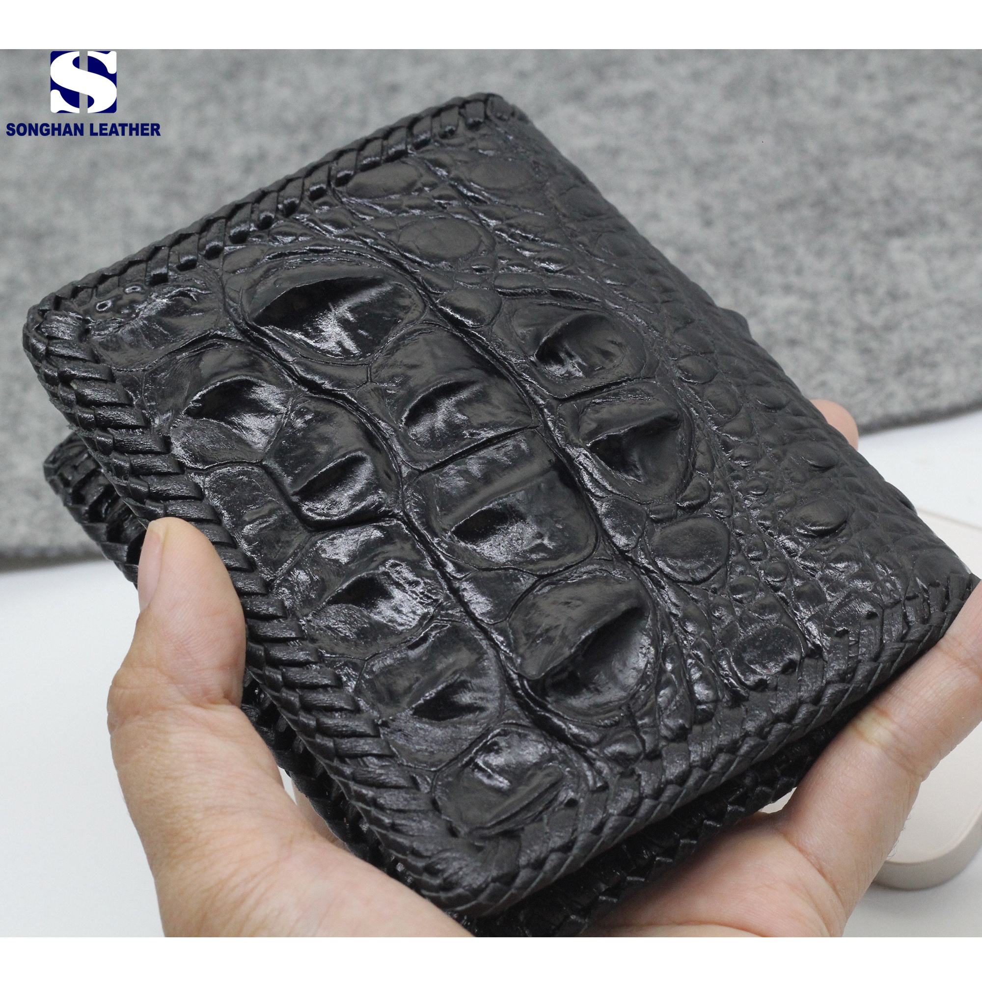Ví Da Cá Sấu Lớn Đan Viền Đứng Hai Mặt Đan Viền Songhan Leather WL099.Bóp Da Nam Đan Viền Thủ Công Khâu Tay.Bảo Hành 12 Tháng
