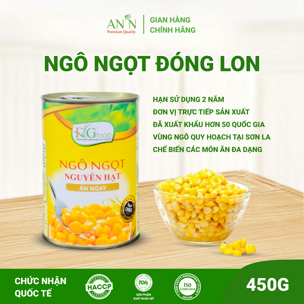 Ngô Ngọt Nguyên Hạt F&amp;G Loại 1 - Lon 450gr Làm Ngô Chiên, Salad