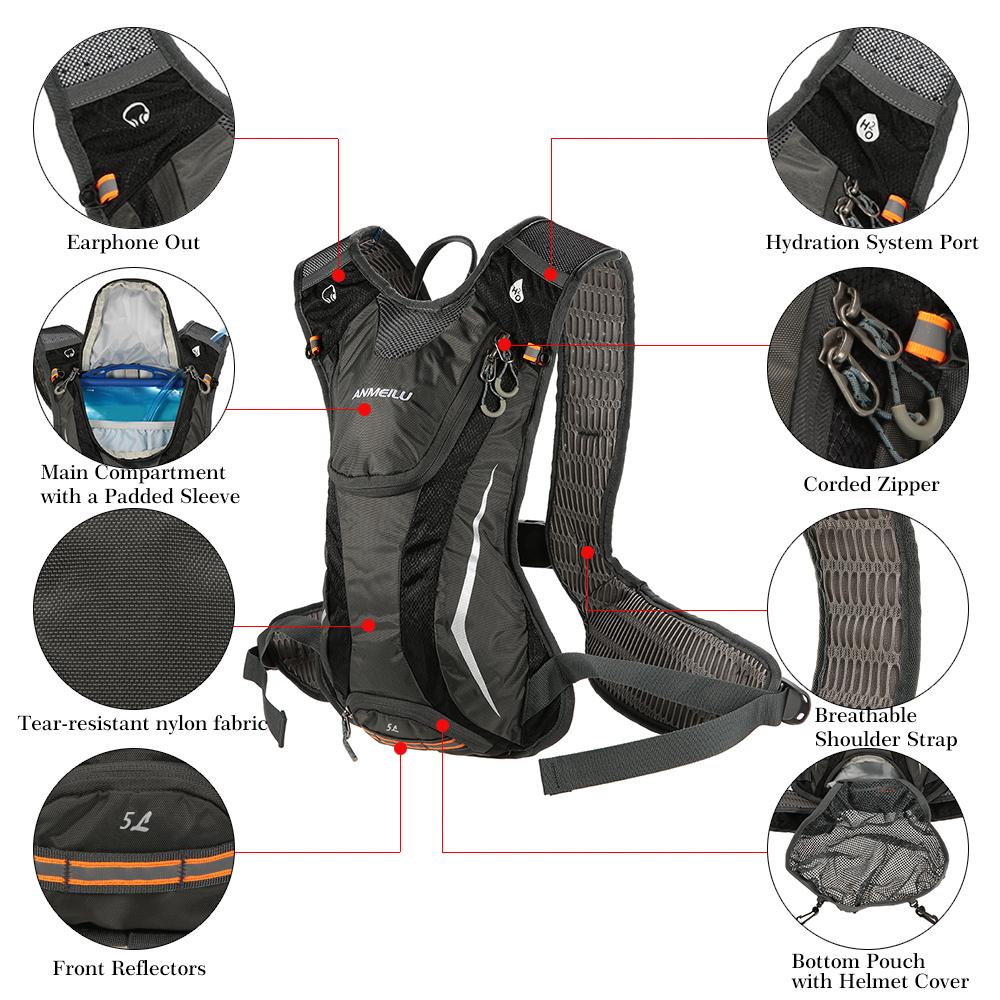 Balo thể thao ngoài trời 5L thiết kế nhiều ngăn,bằng vải nylon chống rách, chống thấm nước