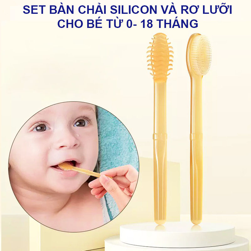 Bộ rơ lưỡi cho bé, Bàn chải silicon cho bé siêu mềm mại an toàn cho bé 0-18 tháng – SSS022