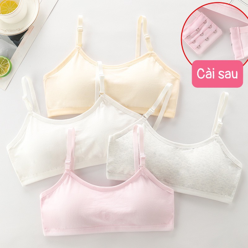 Áo lót nữ, áo lá học sinh cotton trơn mút liền cài sau 3 móc F004