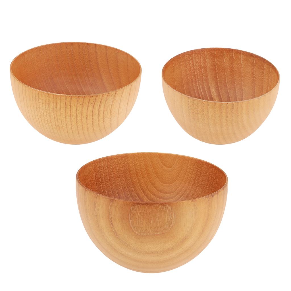 Round Wooden Cereal Bowl Food Container Camping Dinner Lunch Tableware