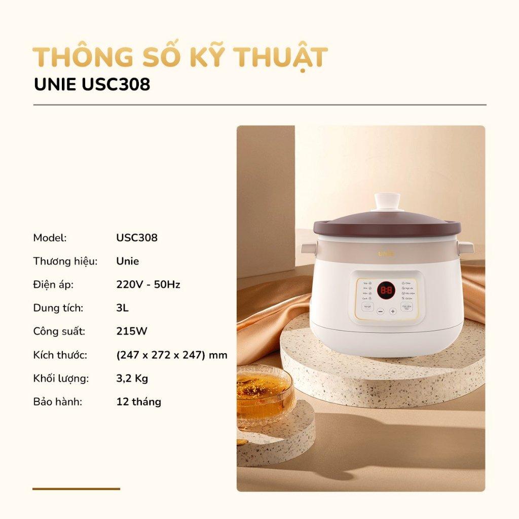 Nồi Nấu Chậm Unie USC308, Lòng Gốm Tử Sa 3.0Lit Cao Cấp, Giữ Chọn Hương Vị Dinh Dưỡng, Hàng Chính Hãng