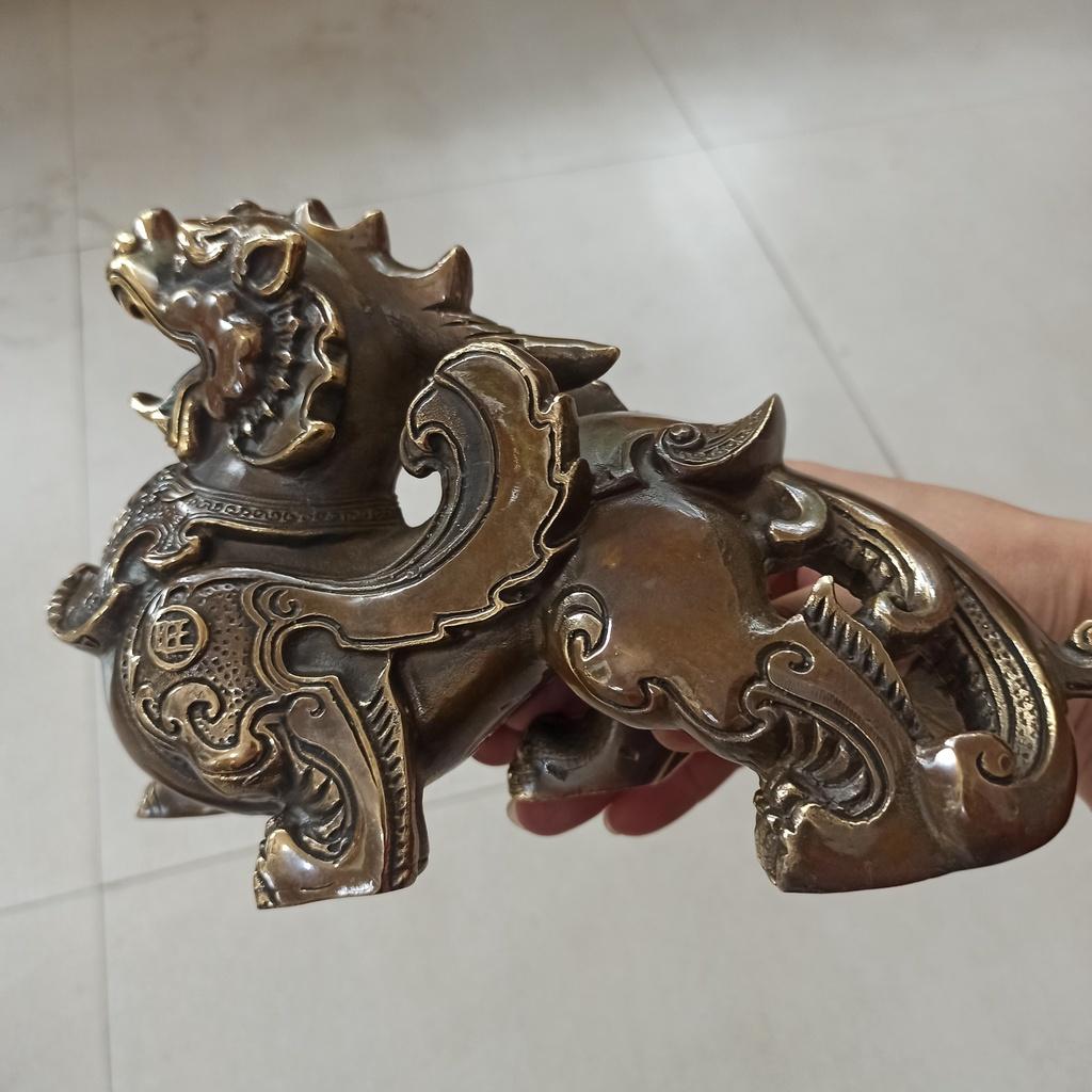 Cặp Tỳ Hưu Phong Thủy cỡ Đại 22cm Bằng Đồng Bày Thần Tài, Tỳ Hưu Đồng