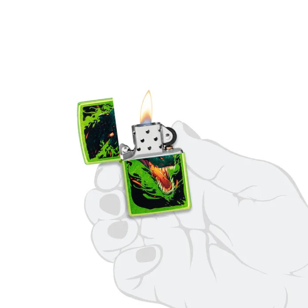 Zippo - Screaming Dragon Design Chính Hãng 47133 - Bật Lửa Mỹ Màu Xanh Neon Khắc Hình Rồng Sống Động