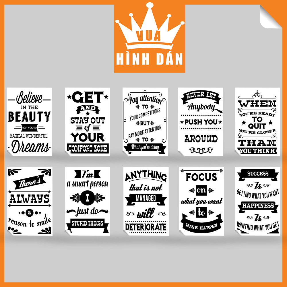 Set 50 deal sticker decal 50 câu nói truyền cảm hứng lạc quan trong cuộc sống bằng Tiếng Anh