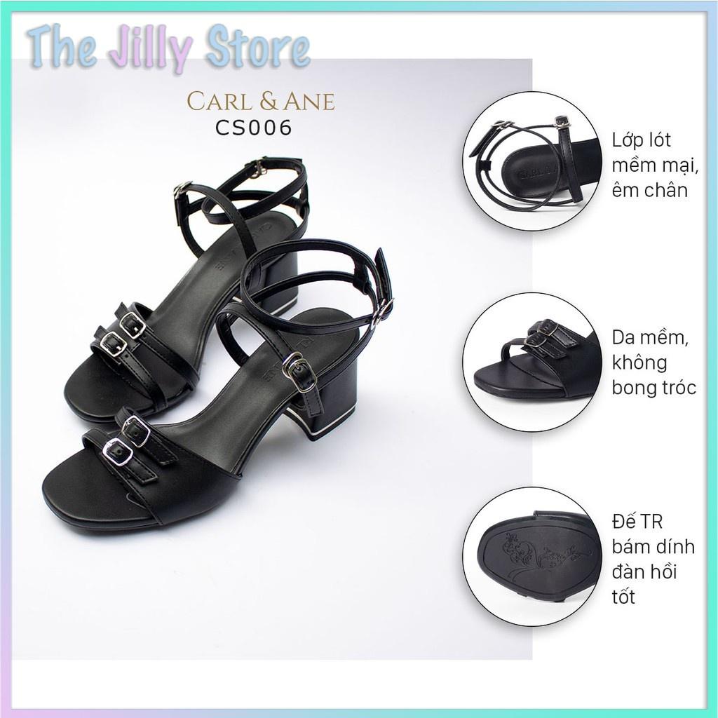 Giày sandal Carl &amp; Ane quai ngang phối dây mảnh cao 6cm màu đen CS006