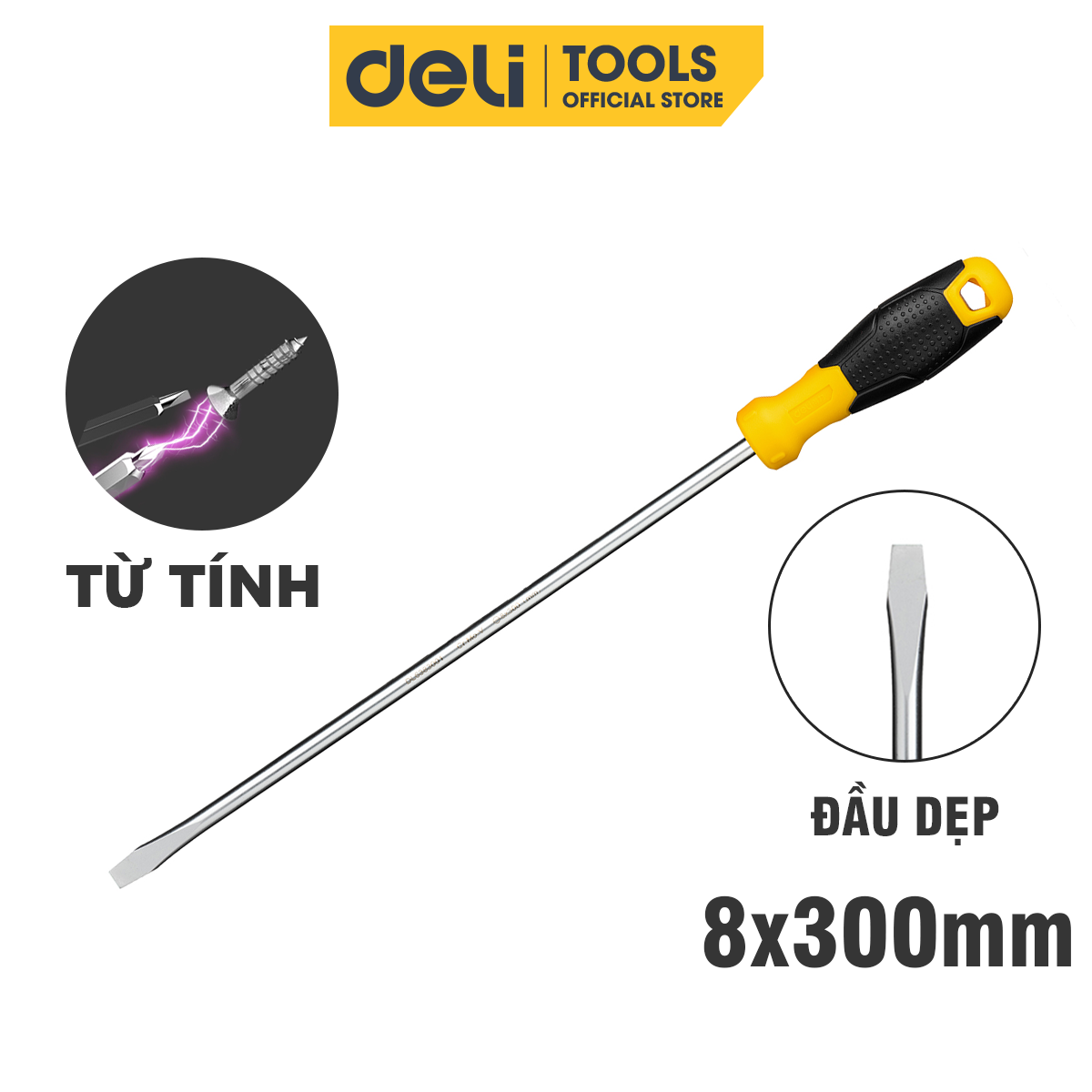 Tua Vít 2 Cạnh Deli Cao Cấp -  Đầu Vít Từ Tính Dễ Dàng Sử Dụng - Kích Thước 8×300mm Thép Cr-V Mạ Crom